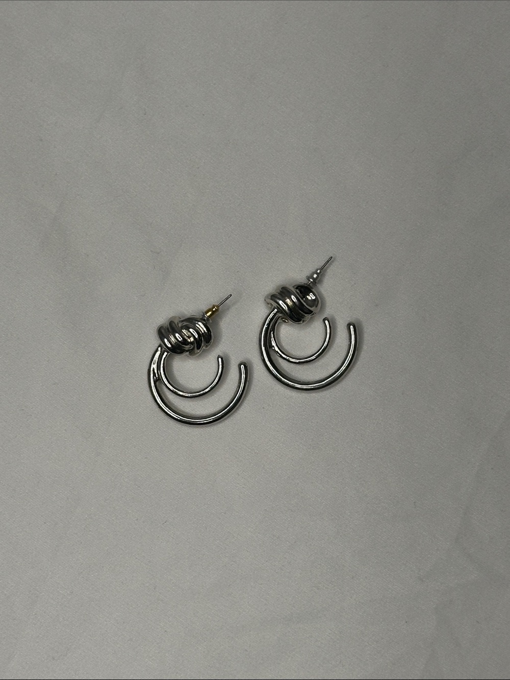 Silver Tone Double Hoop Knot Drop Earrings - Women Jewelry